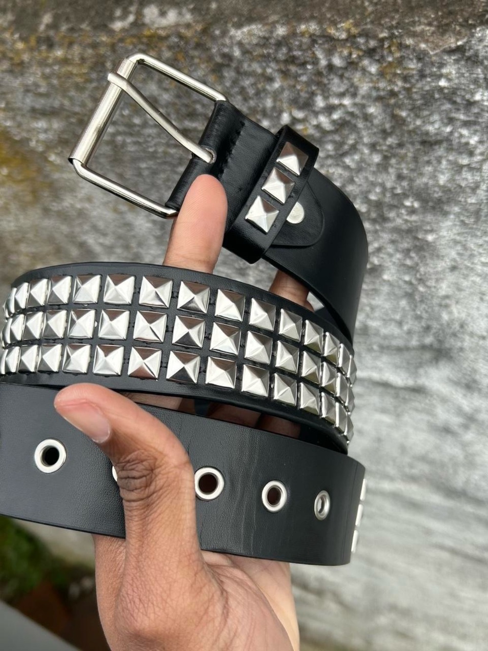 Studded faux leather belt , Gothic Four Square Pyramid Rivet Matching Jeans